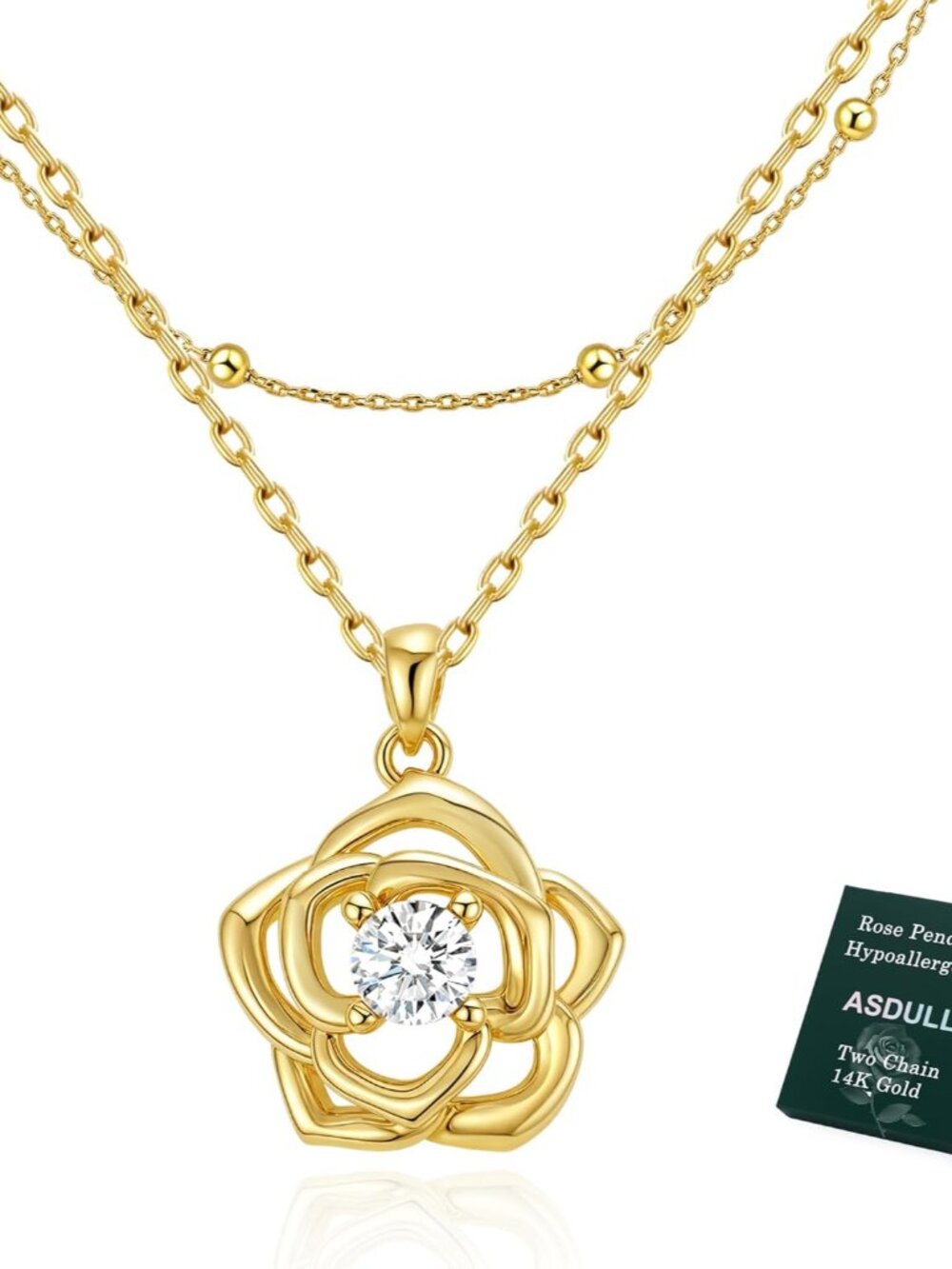 Valentines Day Gifts for Her, Womens Rose Necklace Gold Plated Flower Necklace R
